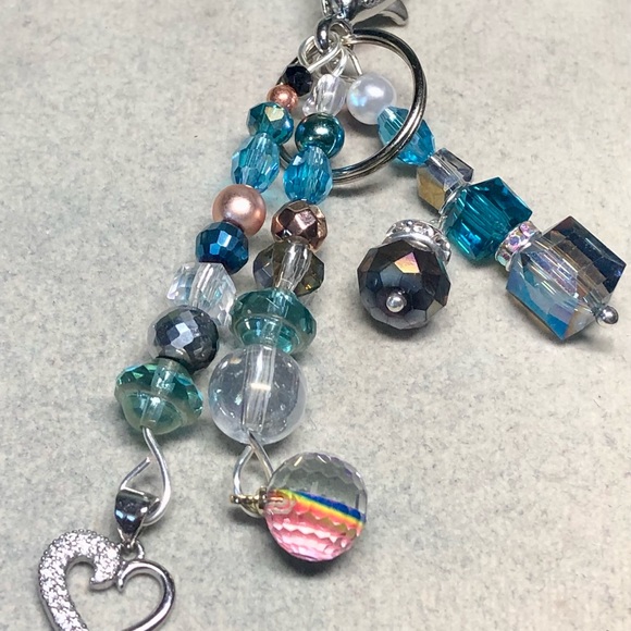 Pretty blues key chain, fob, zipper pull -purse bling - Picture 7 of 9